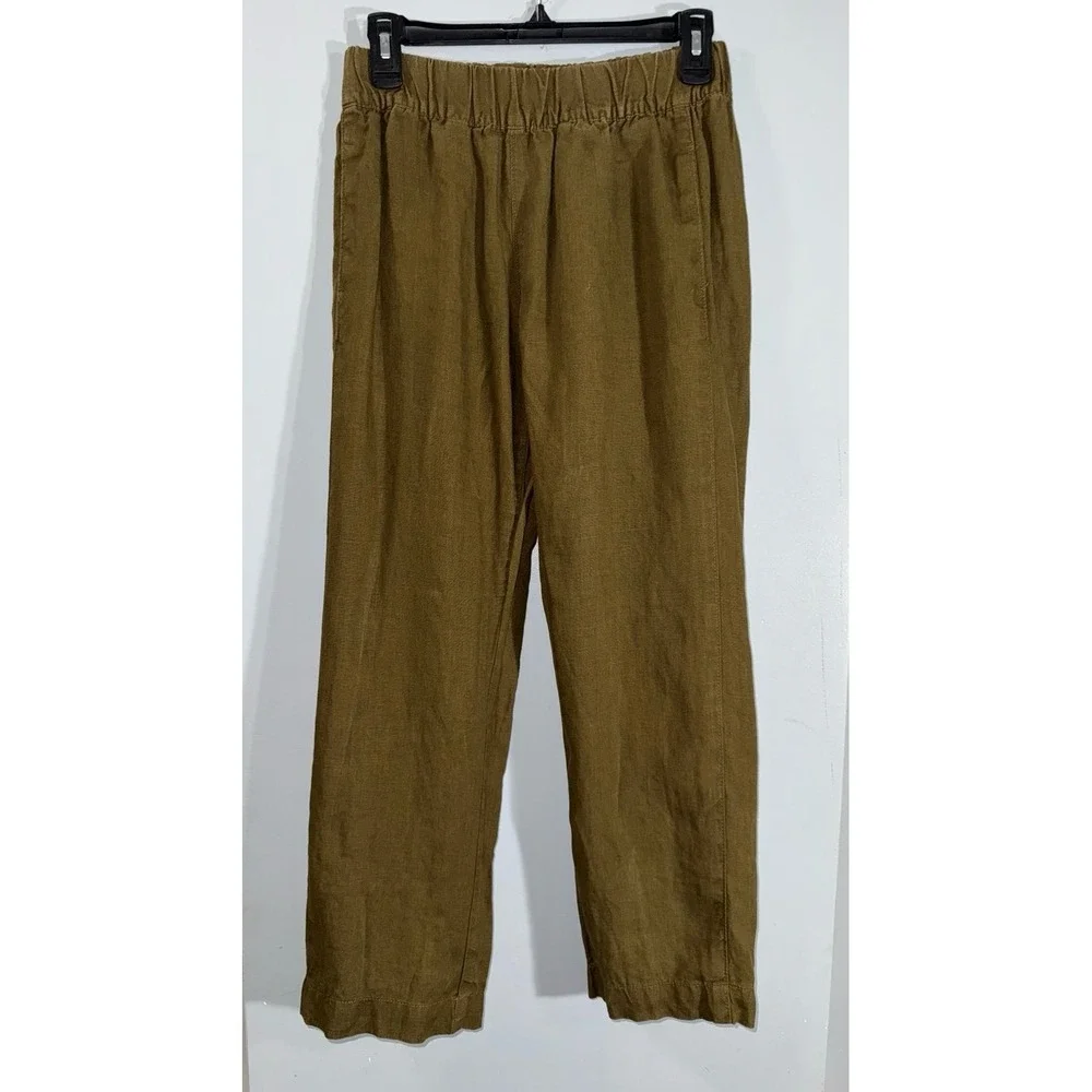 American Giant brown 100% linen pull on elastic waist wide leg pants women's XS - Picture 3 of 8